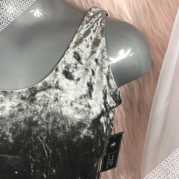 Gray Crushed Velvet Zip Back Crop Top NWT - Picture 3 of 8